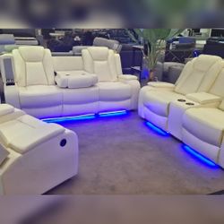 3PC Power recliner sofa set White leather