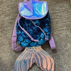 Mermaid Reversible Flip Sequin Drawstring Backpack Turquoise Purple