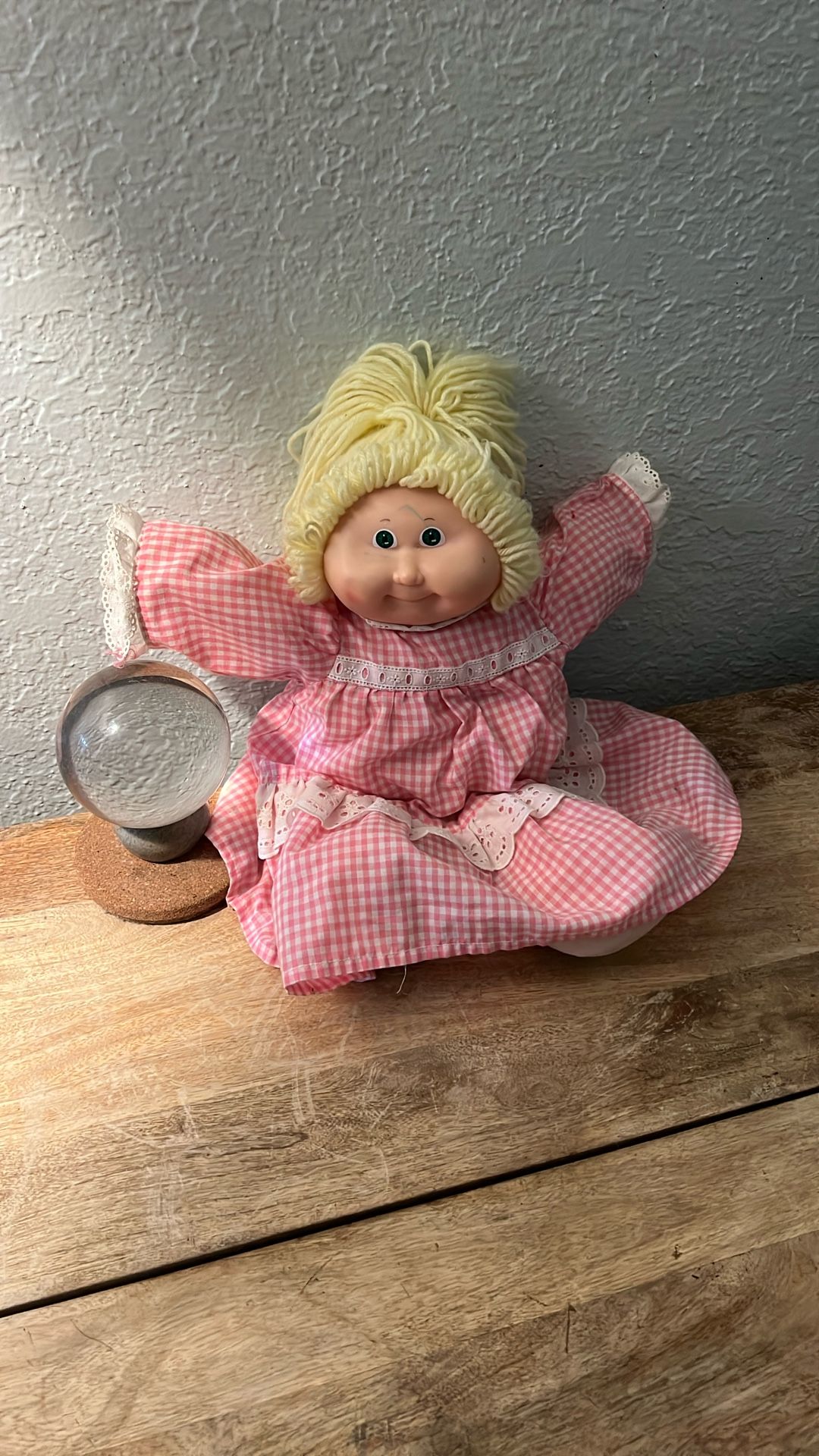 Vintage 1(contact info removed) Cabbage Patch Kids Doll Blonde Hair Pink Plaid Dress