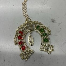 Set of 12 x VIRGIN MARY COLORFUL HORSESHOE PENDANT NECKLACE 4”