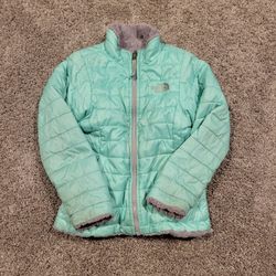 The North Face Mossbud Green Gray Reversible Fleece Jacket Girls Size XS 6