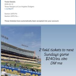 2 Dodgers Tickets for 4/12