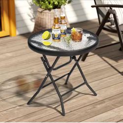 Black Square Metal Folding Glass Side Table