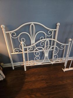 IKEA  white metal bed frame  scrollwork details