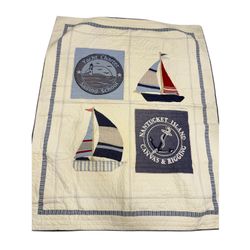 Rare Vintage 90s Cotton Quilt Nantucket Sailing Canvas Comforter Blanket Twin Size 