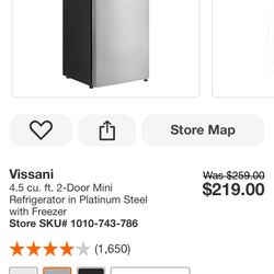 Vissani 4.5 cu. ft. 2-Door Mini Refrigerator in Platinum Steel with Freezer