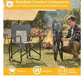 Grey Folding Rocking Camping Chair for Adults, Portable Outdoor Lawn Chair with Cup Holder & Detachable Armrest, Breathable Waterproof Fabric