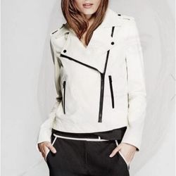 NEW WITH TAG MARCIANO GUESS Zachary 100% Genuine Leather Moto Jacket In WHITE Size XS SOLD OUT