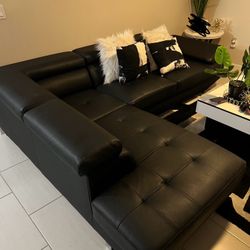 Modern Black Leather Couch 