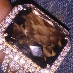 Big Smoky Quartz Sapphire .925 Ring .