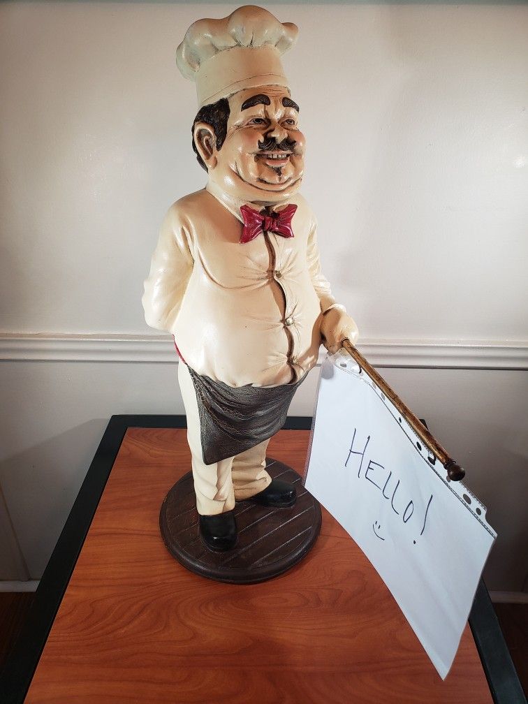 27in Menu Sign Holding Chef Statue Sculpture Figurine Display (See