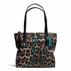 COACH SIGNATURE STRIPE OCELOT PRINT TOTE