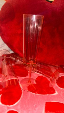 Six Plastic Heart Champagne Cups