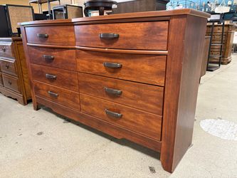 Dark Wood Curved Top 6-Drawer Low Dresser