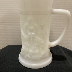 Milk Glass Stein with German Scene
