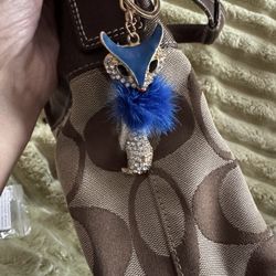 New Fuzzy Fox with Rhinestones Keychain with Moving Tail 