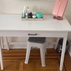 White Vanity Desk with Drawer and Stool