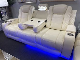 NEW🧊3pcs Creamy White Power Recliner Sofa Set with Storage Console/Cup Holders/USB Ports