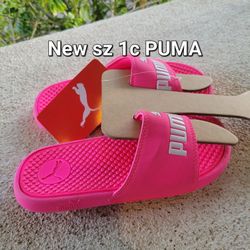 New Puma Size 1 Hot Pink Girls Youth 1Y Beach Slides Summer Sandals Slip-on Pool Shoes