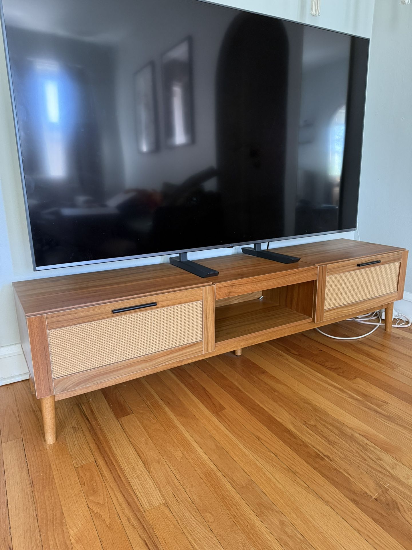 Brown Wood And Rattan TV Stand