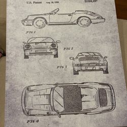 1990 Porsche 911 Patent Canvas Print 9” x 11”