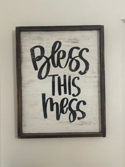 Wall Art- Bless This Mess- Handpainted- Handmade