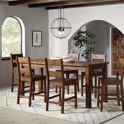 6 Piece Brown Counter Height Dining Table Set