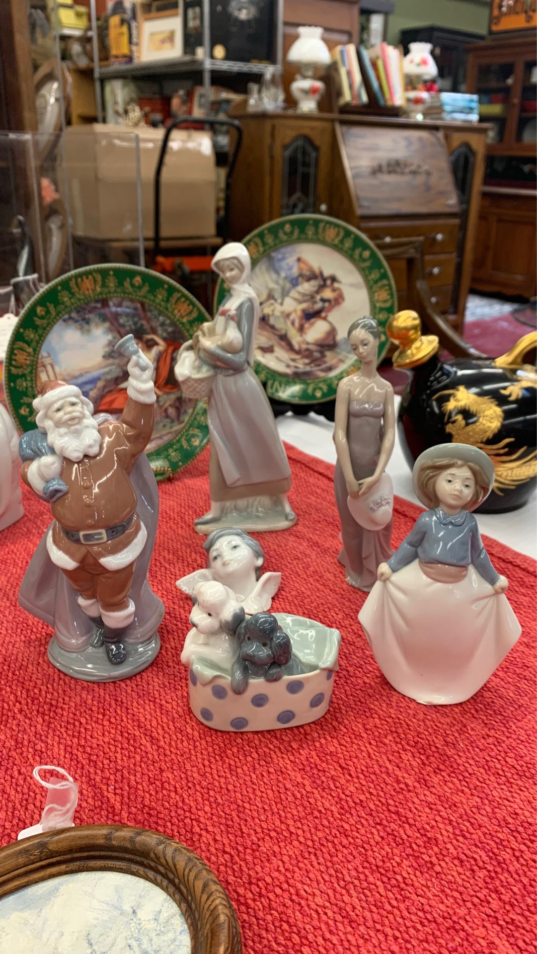 Lladro Porcelain figurines, Santa, Angel, rooster, bridesmaid, Puppies