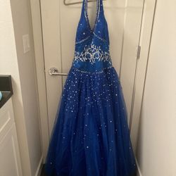 Blue Sparkly Long Handmade Prom Dress Evening Gown