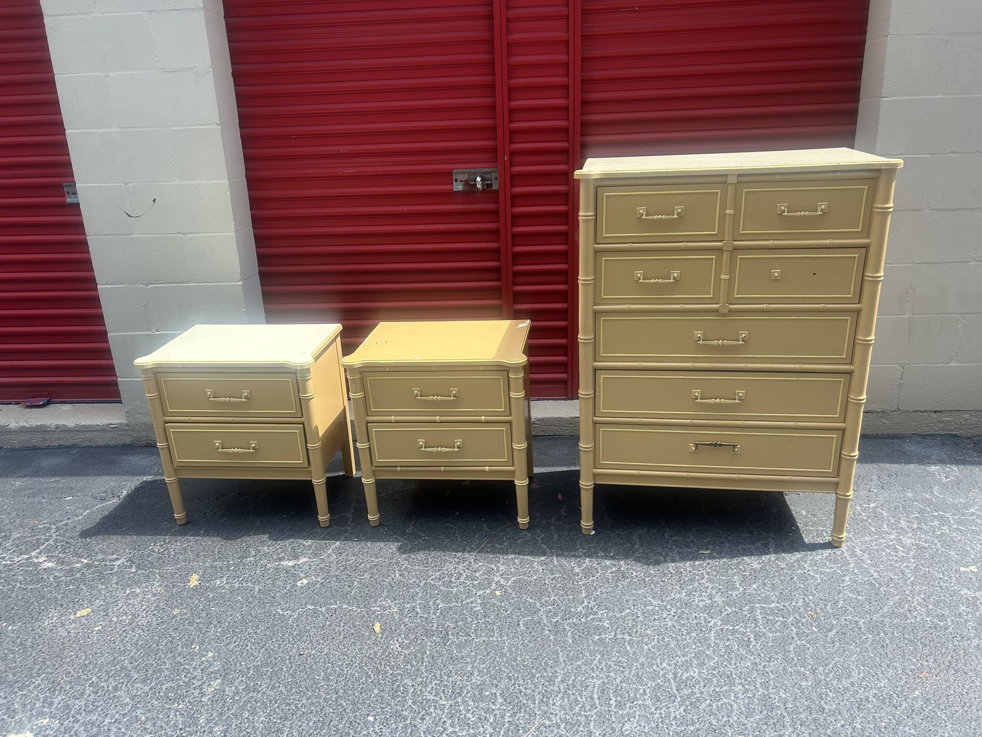 Faux Bamboo Chest And Nightstands