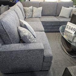 Brand New 115" x 85" Gray Linen Medium Firm Sectional