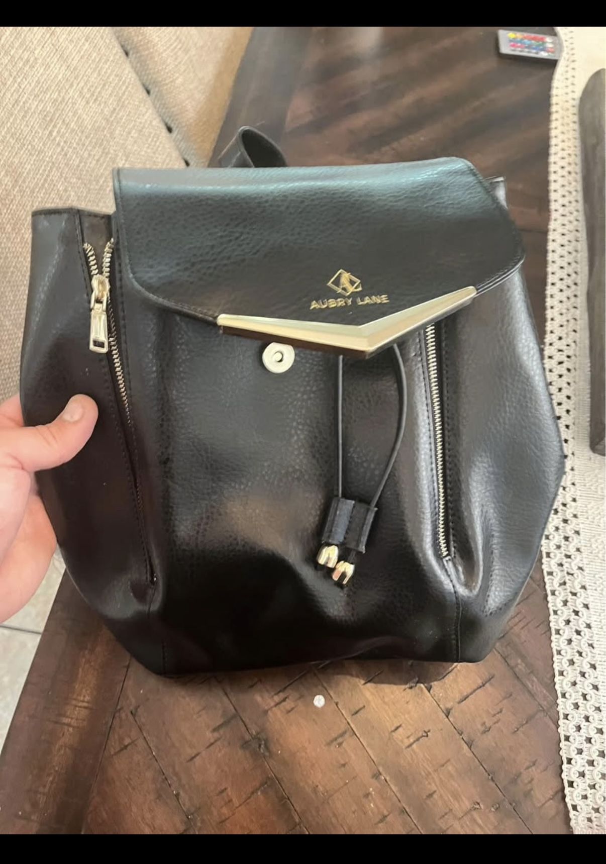 Aubry Lane Black Leather Purse Backpack