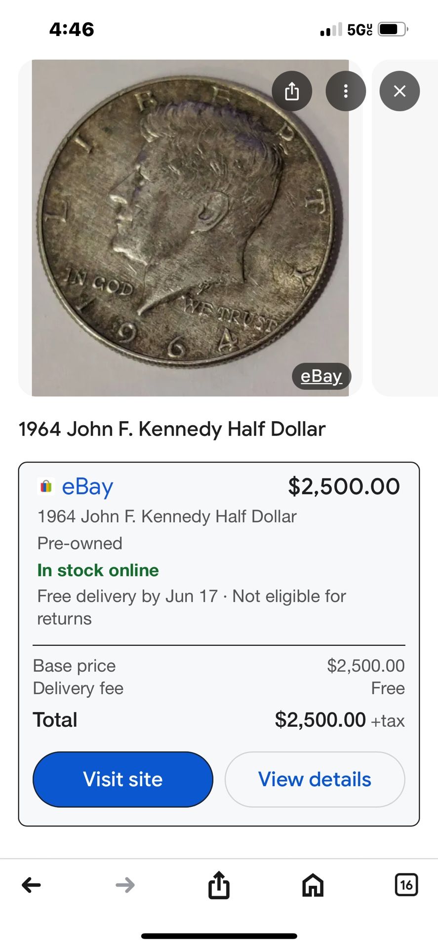 1 John F. Kennedy 1964 uncirculated half dollar