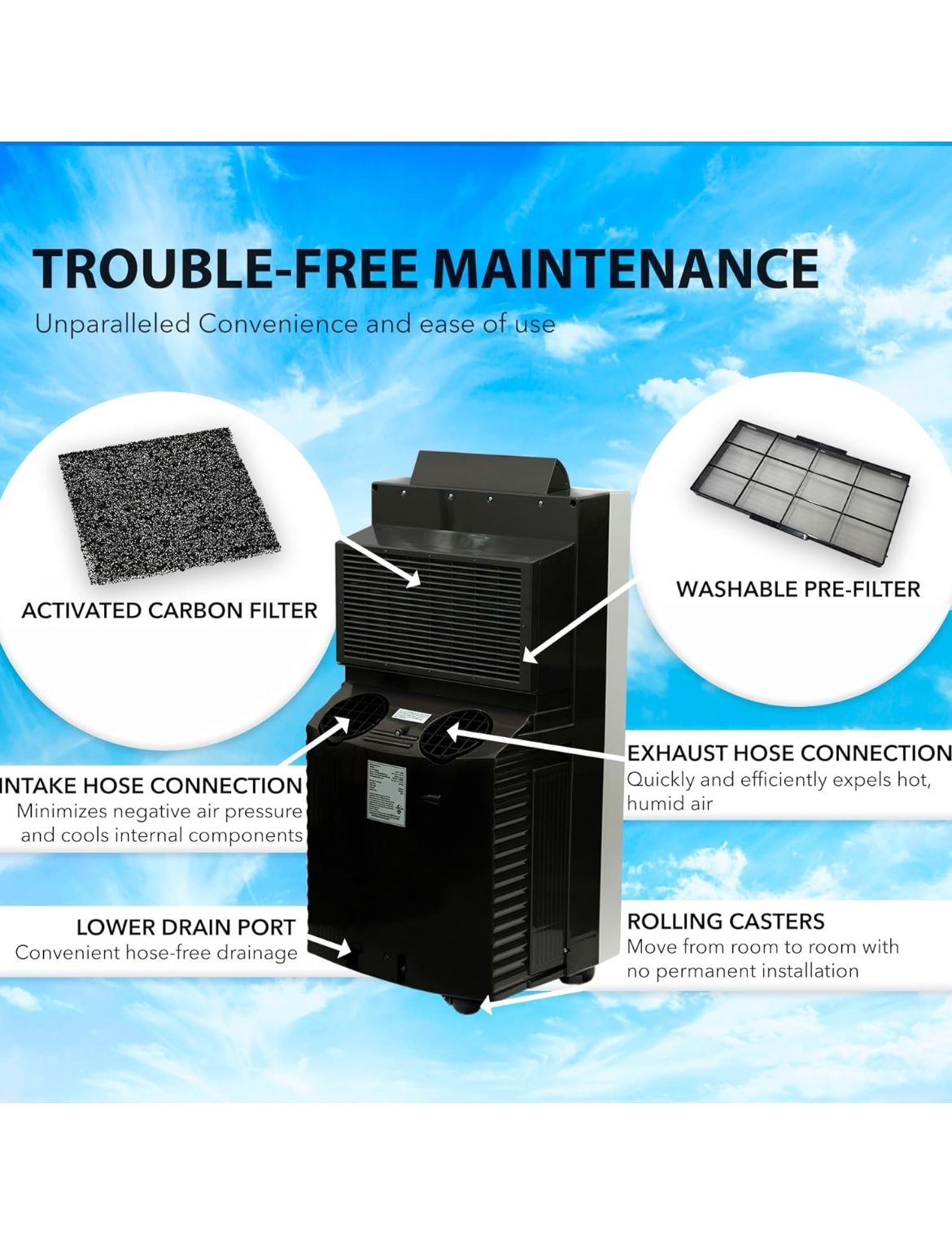 Whynter Portable Air Conditioner 14,000 BTU with Dual Hose Dehumidifier