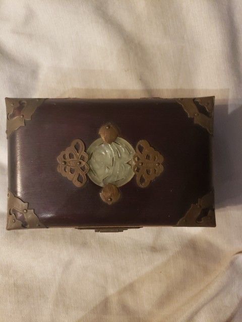 Vintage 1930s Era Chinese Wooden Box W/jade Inlay