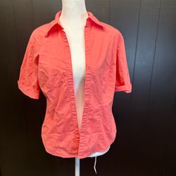 New York & Company Coral Button-Up Blouse | Short Sleeve Lightweight Summer Top Size XS