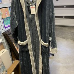 Hellomamma Mens Long Robes with Hood Full Length Hooded Bathrobe Fleece Plush M