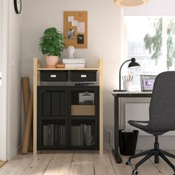 IKEA IVAR Storage Unit – Pine/Black Mesh (35x12x49 in)