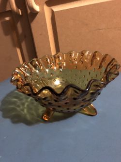 Footed hobnail amber candy dish
