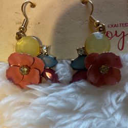 Limited Edition Gold Earrings ( Pink Flower W Diamond )