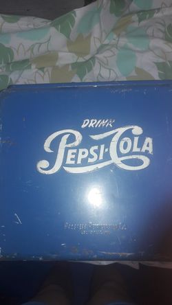 Vintage 1950's Drink Pepsi-Cola Metal Soda Cooler Baby Blue Original!!
