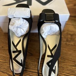 NEW Womens Slingback Anne Klein Sport  Black Low Wedge Open Toe Size 6