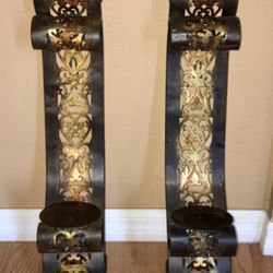Two 2 Ft. Tall Gold/Dark Brown Candle Holders
