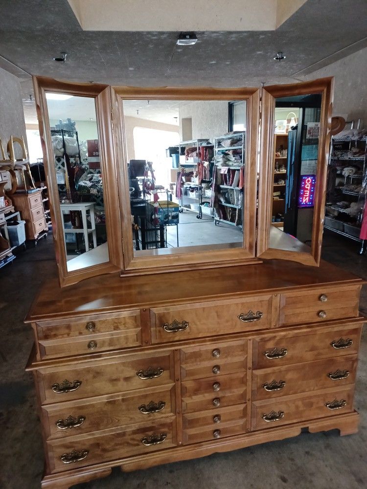 Dresser And Mirror Rolling  Wood