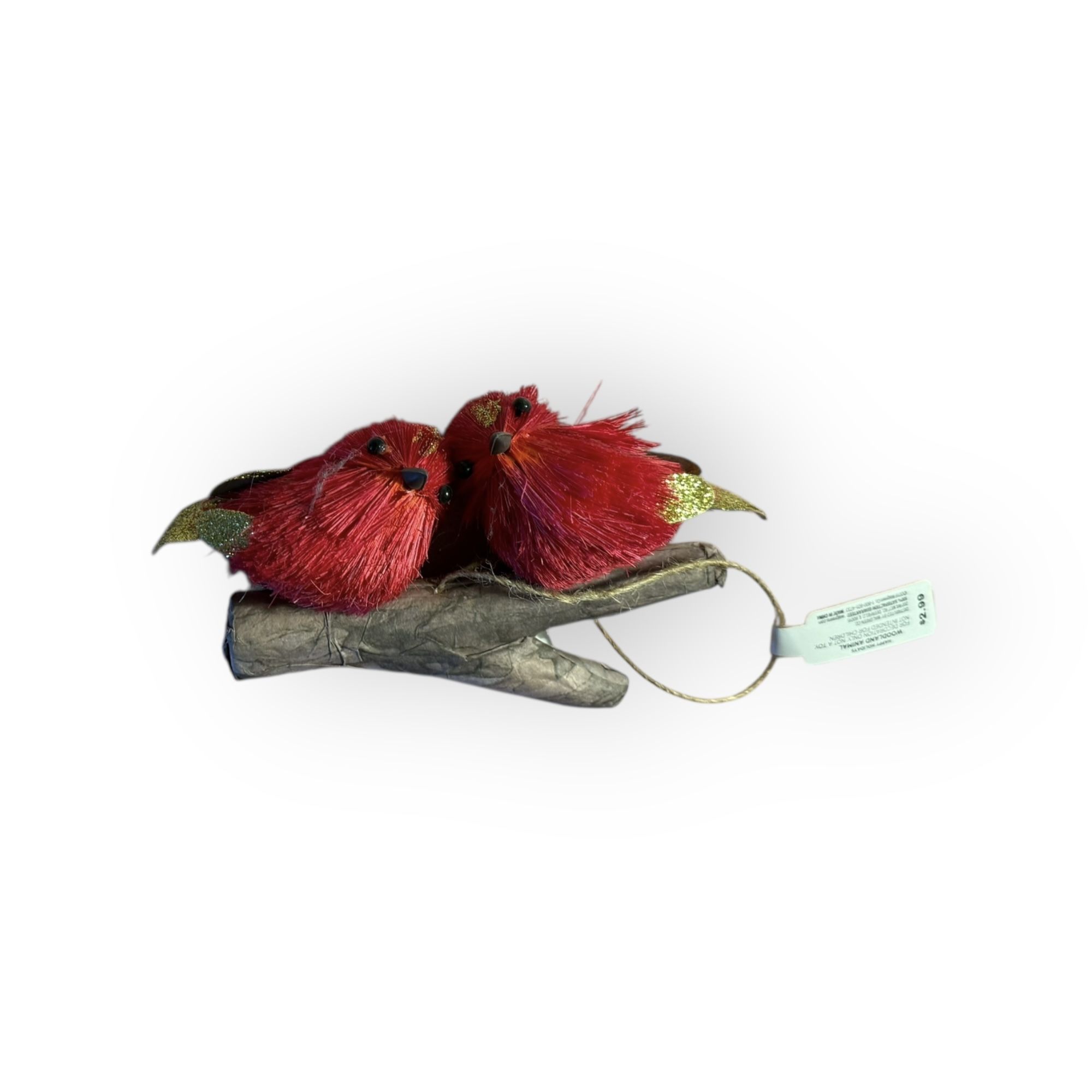 Red Glitter Birds Ornament – Dual Bird Design on Hanging Branch