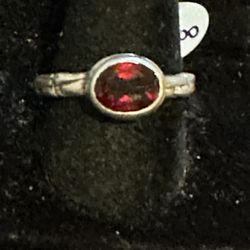 .925  Silver Ring With Garnet Natural Stone Size 8