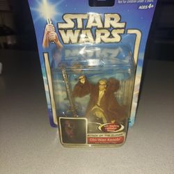 2002 STAR WARS ATTACK OF THE CLONES OBI-WAN KENOBI JEDI STARFIGHTER PILOT WITH SLASHING LIGHTSABER ATTACK NEW FACTORY SEALED 