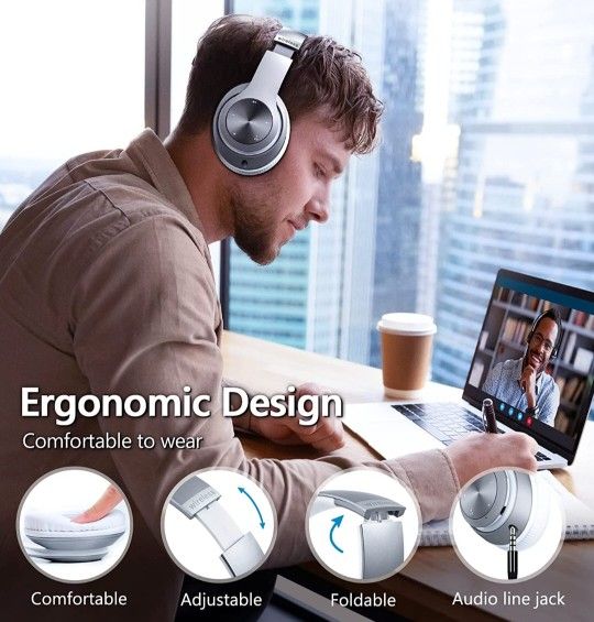 Bluetooth Headphones Over-Ear, 60 Hours Playtime Foldable Lightweight Wireless Headphones Hi-Fi Stereo with 6 EQ Modes, Bass Adjustable Headset