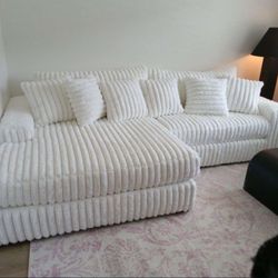 Comfy Cream Corduroy White Sectional Sofa 