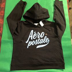 New Aeropostale Jr Girl Black Hoodie With Blue and White Logo Graphic Size Large